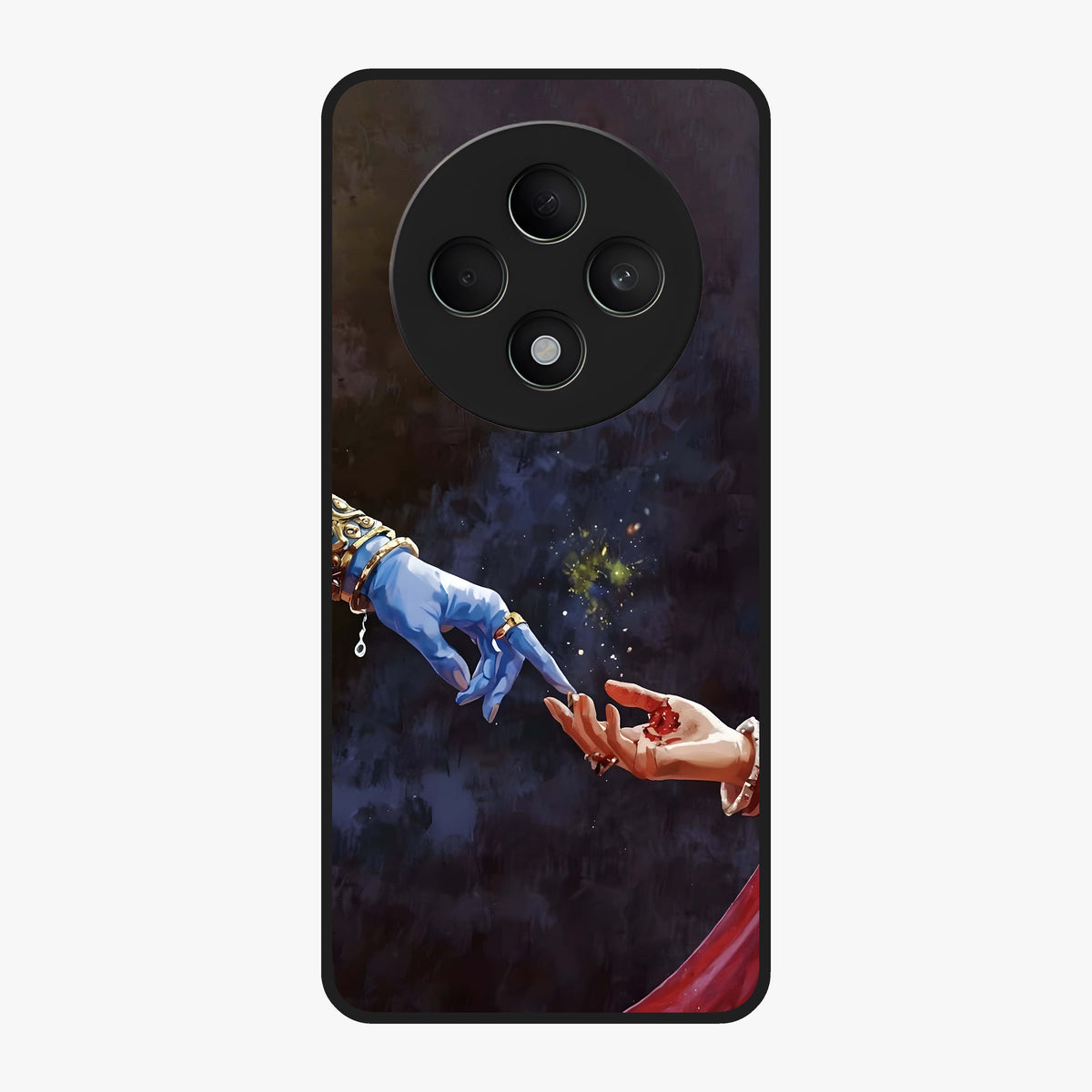 Divine Touch Eternal Glass Case showing flat back view with spiritual themed artwork and glossy glass finish.