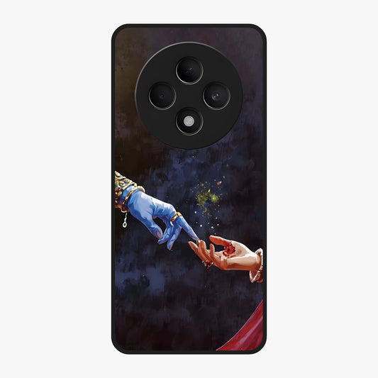 Divine Touch Eternal Glass Case showing flat back view with spiritual themed artwork and glossy glass finish.