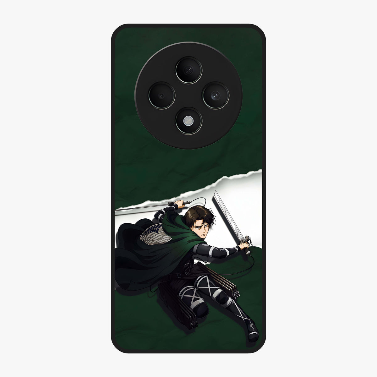 Emerald War Vanguard Glass Case showing flat back view with powerful warrior themed artwork and glossy glass finish.