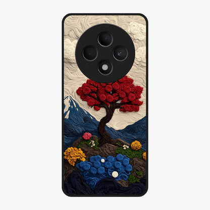 Eternal Nature Tapestry Glass Case showing flat back view with intricate nature tapestry artwork and glossy glass finish.