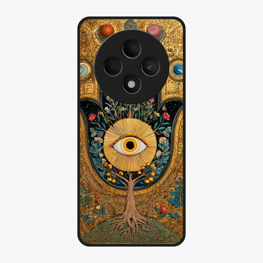 Ethereal Evil Eye Glass Case showing flat back view with mystical evil eye artwork and glossy glass finish.