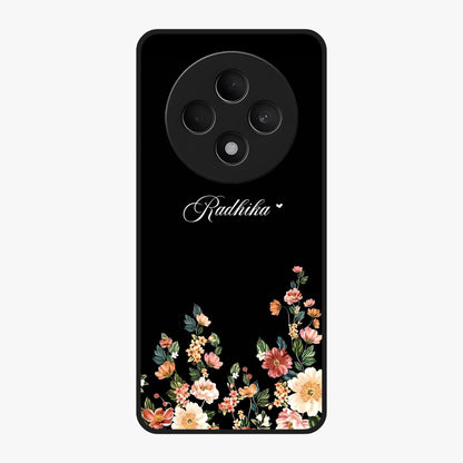Floral Design With a Custom Personalized Name Glass Case showing flat back view with floral artwork and personalized name design.