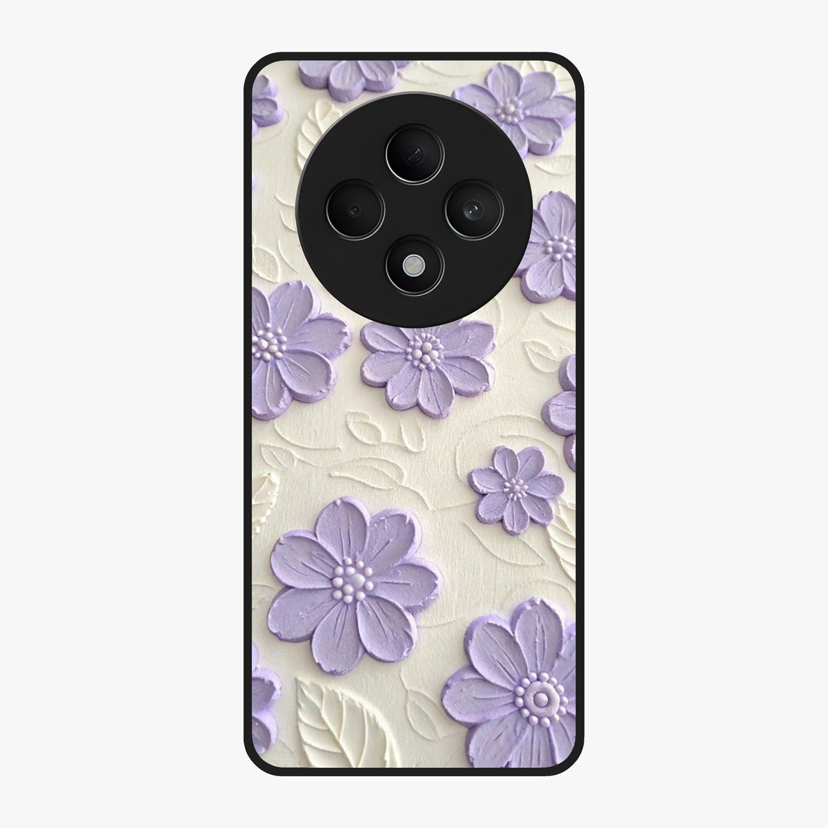 Floral Wall Art With Purple Flowers Glass Case showing flat back view with purple flower artwork and glossy glass finish.