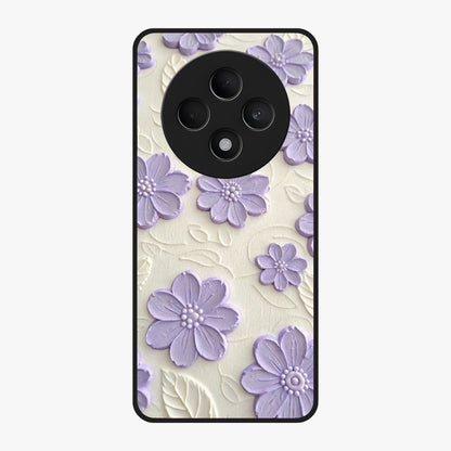 Floral Wall Art With Purple Flowers Glass Case showing flat back view with purple flower artwork and glossy glass finish.
