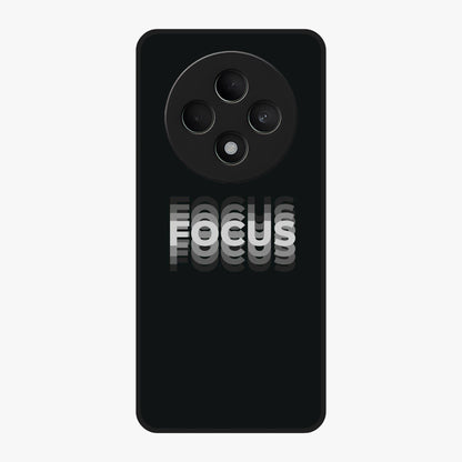 Focus Mode On Glass Case showing flat back view with bold motivational typography design and glossy glass finish.