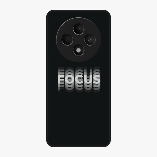 Focus Mode On Glass Case showing flat back view with bold motivational typography design and glossy glass finish.