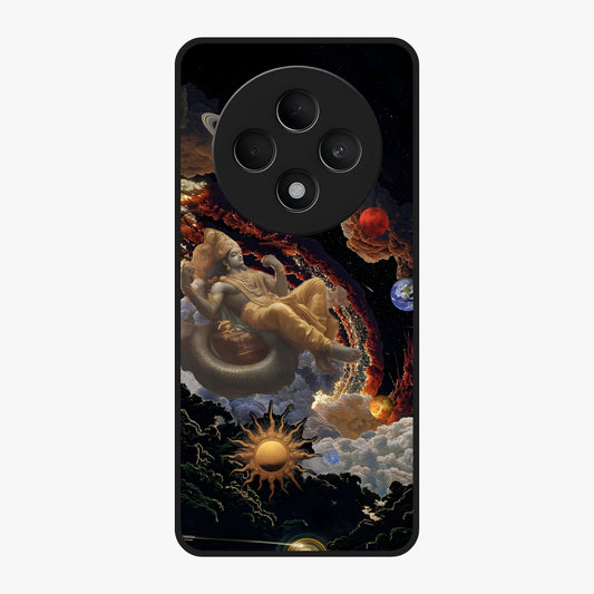Galactic Divine God Glass Case showing flat back view with divine cosmic themed artwork and glossy glass finish.