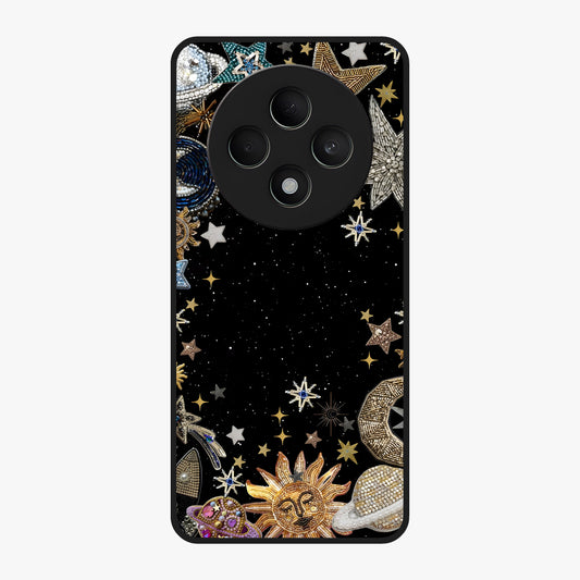 Galactic Jewel Stars Glass Case showing flat back view with sparkling star jewel artwork and glossy glass finish.
