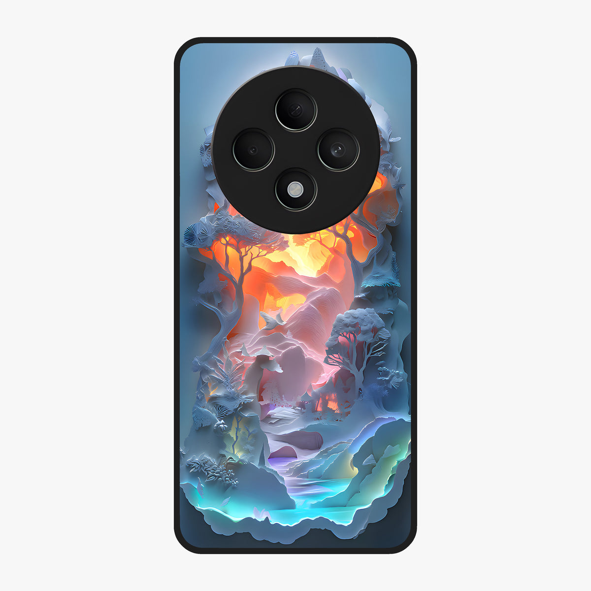 Glow Forest Portal Glass Case showing flat back view with glowing forest portal artwork and glossy glass finish.