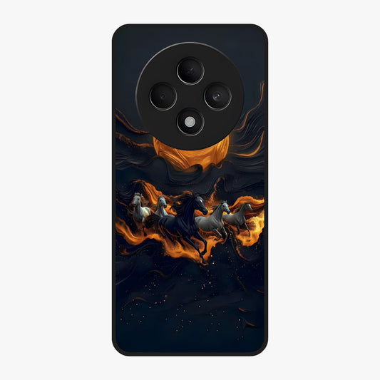 Golden Stallion Moonride Glass Case showing flat back view with majestic horse under moonlight artwork and glossy glass finish.