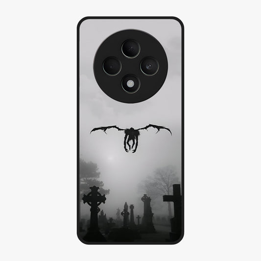 Graveyard Shadow Descent Glass Case showing flat back view with dark graveyard themed artwork and glossy glass finish.