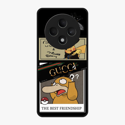 Gucci Play Mashup Glass Case showing flat back view with luxury inspired graphic artwork and glossy glass finish.