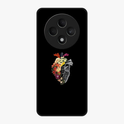 Heart With Flowers Glass Case showing flat back view with heart shaped floral artwork and glossy glass finish.