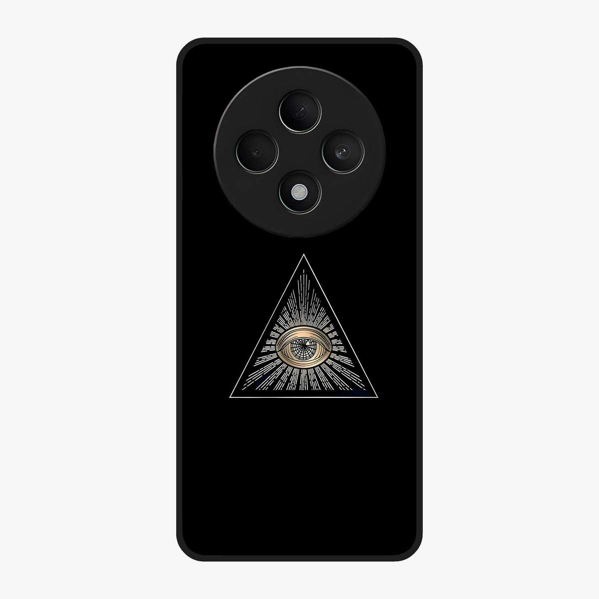 Illuminati Evil Glass Case showing flat back view with mysterious illuminati symbol artwork and glossy glass finish.