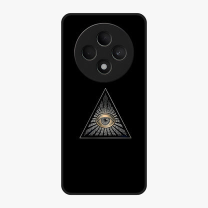 Illuminati Evil Glass Case showing flat back view with mysterious illuminati symbol artwork and glossy glass finish.