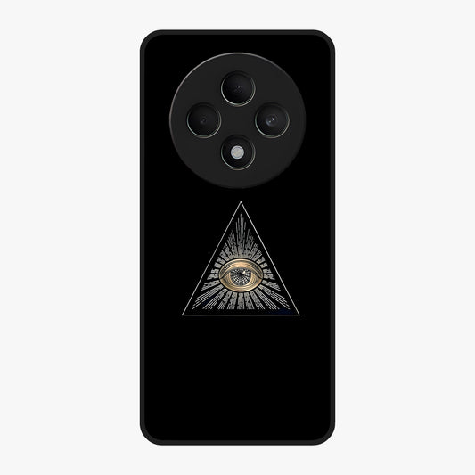 Illuminati Evil Glass Case showing flat back view with mysterious illuminati symbol artwork and glossy glass finish.