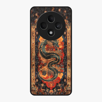 Inferno Dragon Soul Glass Case showing flat back view with fiery dragon artwork and glossy glass finish.