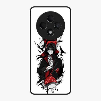 Itachi Sharingan Glass Case showing flat back view with powerful anime eye artwork and glossy glass finish.