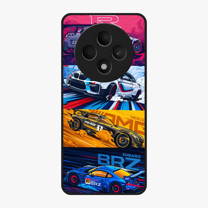 JDM Sports Car Glass Case showing flat back view with high performance sports car artwork and glossy glass finish.