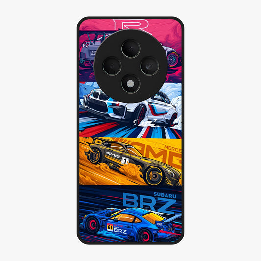 JDM Sports Car Glass Case showing flat back view with high performance sports car artwork and glossy glass finish.