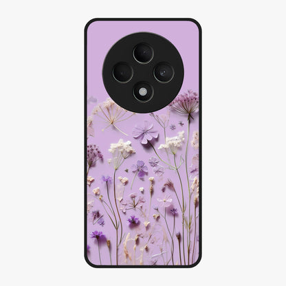 Lavender Blossom Dream Glass Case showing flat back view with soft lavender floral artwork and glossy glass finish.