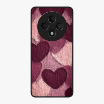 Layered Paper Hearts Glass Case showing flat back view with layered paper heart artwork and glossy glass finish.