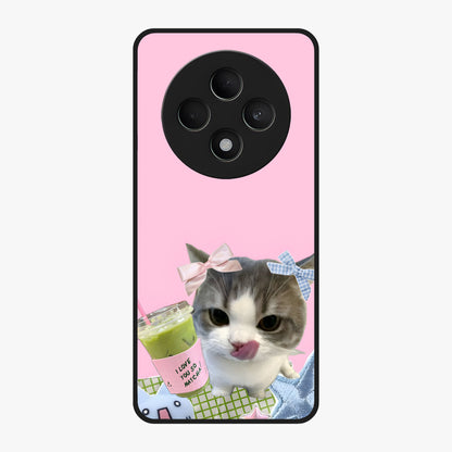 Love Matcha Cat Glass Case showing flat back view with cute cat and matcha themed artwork and glossy glass finish.