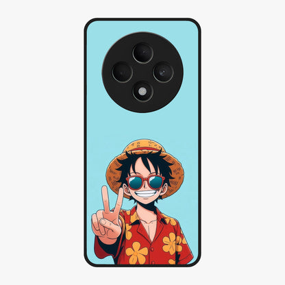 Luffy Summer Anime Vibe Glass Case showing flat back view with vibrant anime character artwork and glossy glass finish.