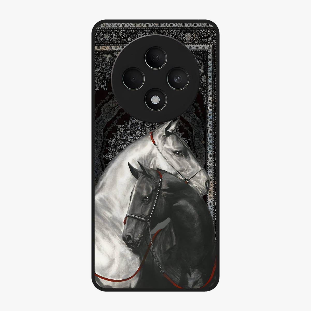 Majestic Ride Legacy Glass Case showing flat back view with powerful automotive inspired artwork and glossy glass finish.