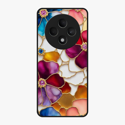 Marble Flower Pattern Glass Case showing flat back view with marble texture floral artwork and glossy glass finish.