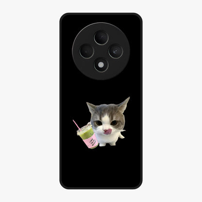 Matcha Cat Style Glass Case showing flat back view with cute matcha themed cat artwork and glossy glass finish.