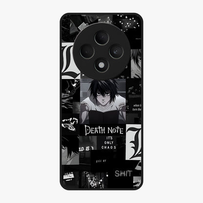 Midnight Chaos Mind Glass Case showing flat back view with abstract dark themed artwork and glossy glass finish.