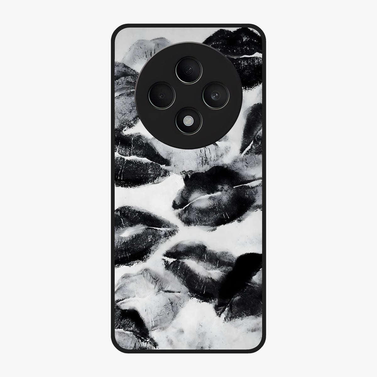 Midnight Kiss Marks Glass Case showing flat back view with lipstick kiss mark artwork and glossy glass finish.