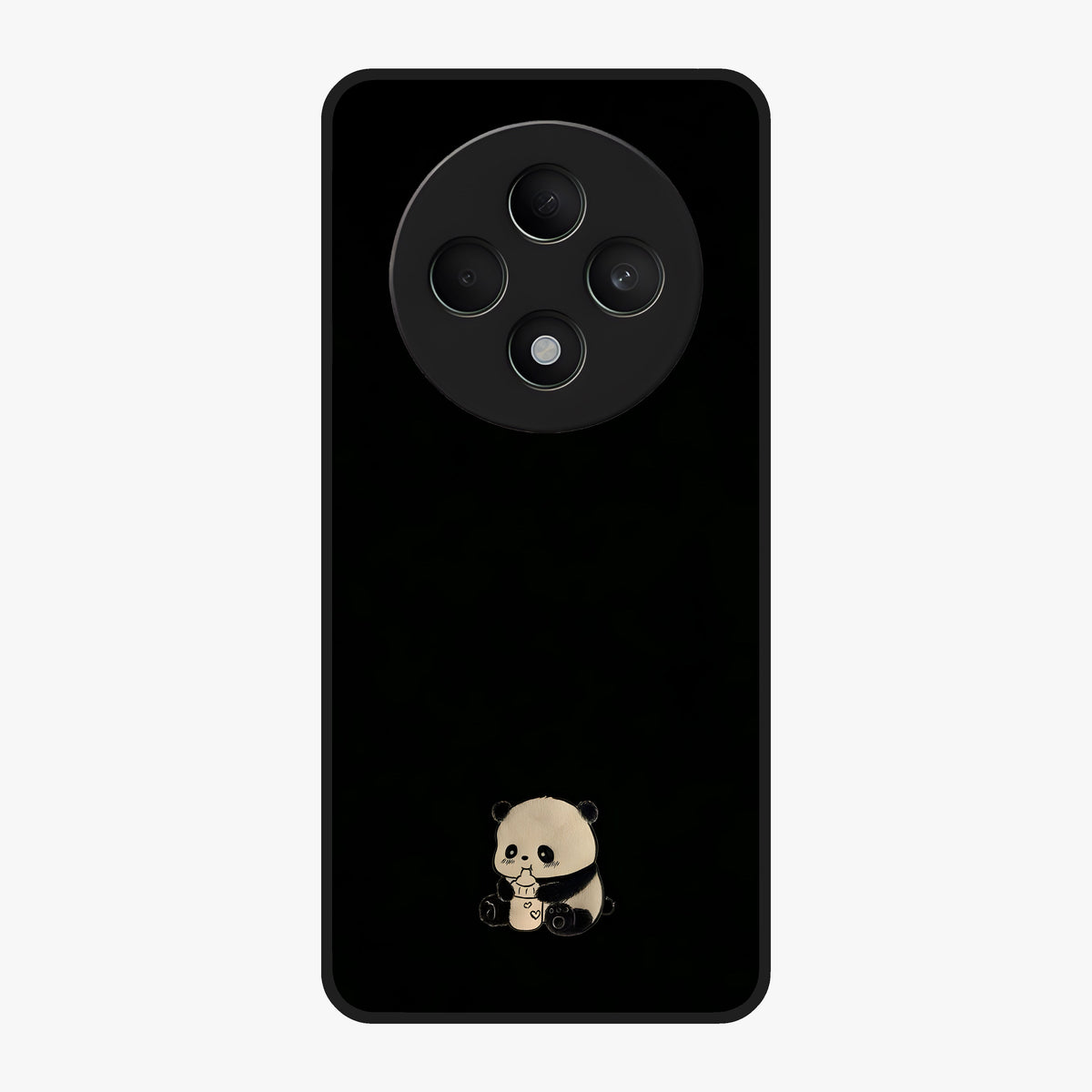 Midnight Panda Love Glass Case showing flat back view with cute panda themed artwork and glossy glass finish.