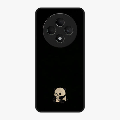 Midnight Panda Love Glass Case showing flat back view with cute panda themed artwork and glossy glass finish.