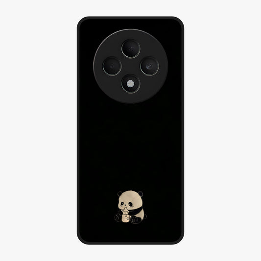 Midnight Panda Love Glass Case showing flat back view with cute panda themed artwork and glossy glass finish.
