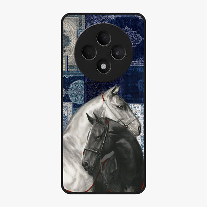 Midnight Stallion Blues Glass Case showing flat back view with majestic horse artwork and glossy glass finish.