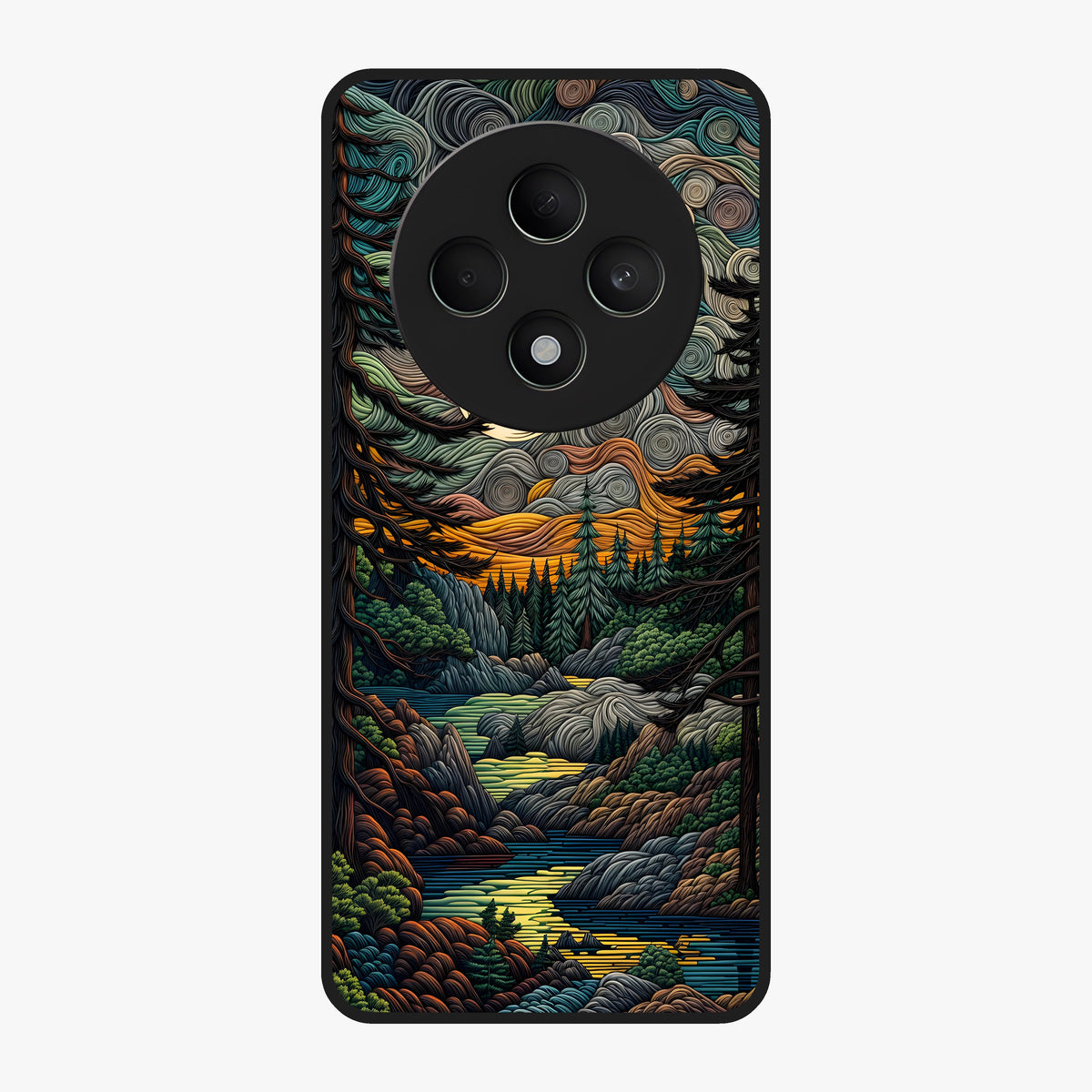 Moonlight Forest Dream Glass Case showing flat back view with mystical forest moonlight artwork and glossy glass finish.