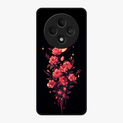 Moonlit Floral Elegance Glass Case showing flat back view with elegant floral artwork under moonlit tones and glossy glass finish.