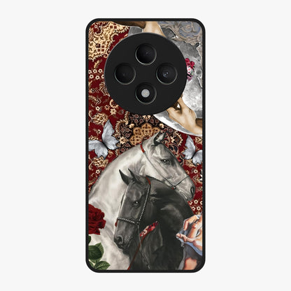Moonlit Royal Stallion Glass Case showing flat back view with majestic horse under moonlight artwork and glossy glass finish.