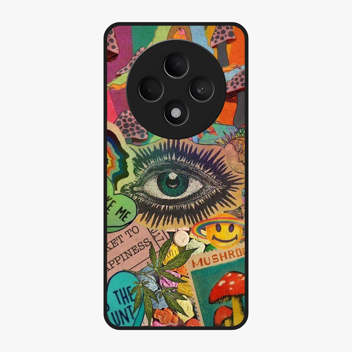 Mystic Eye Wonderland Glass Case showing flat back view with mystical eye themed artwork and glossy glass finish.