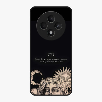 Mystic Victory Aura Glass Case showing flat back view with victory symbol artwork and glossy glass finish.