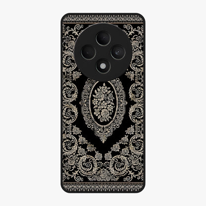 Noir Bloom Elegance Glass Case showing flat back view with elegant dark floral artwork and glossy glass finish.