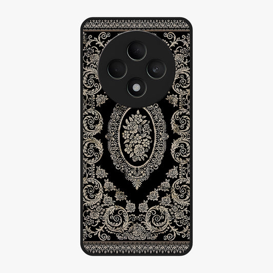 Noir Bloom Elegance Glass Case showing flat back view with elegant dark floral artwork and glossy glass finish.
