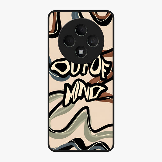 Out Of Mind Glass Case showing flat back view with expressive typography artwork and glossy glass finish.