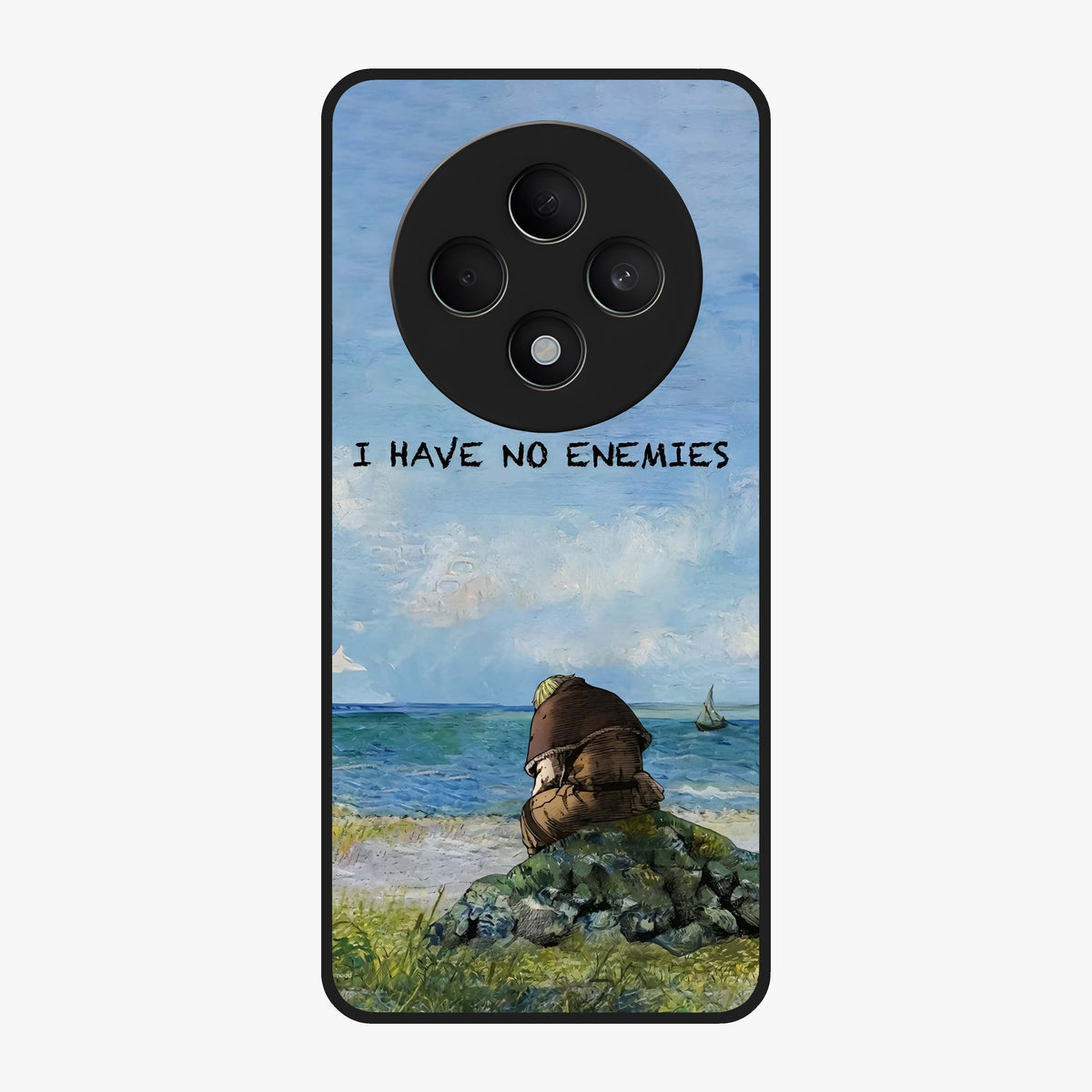 Peace Beyond War Glass Case showing flat back view with symbolic peace themed artwork and glossy glass finish.