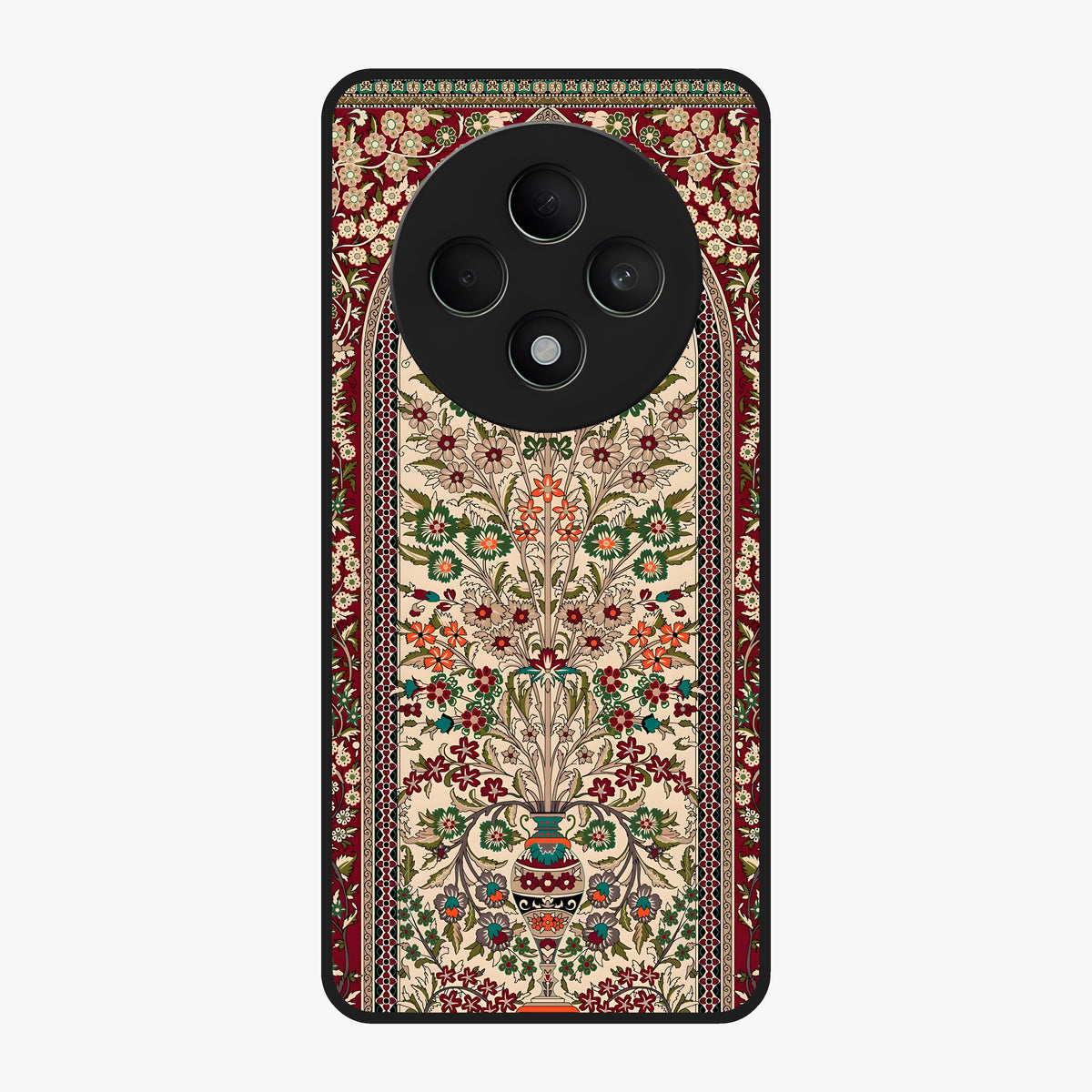 Persian Inspired Glass Case showing flat back view with ornate Persian style pattern artwork and glossy glass finish.