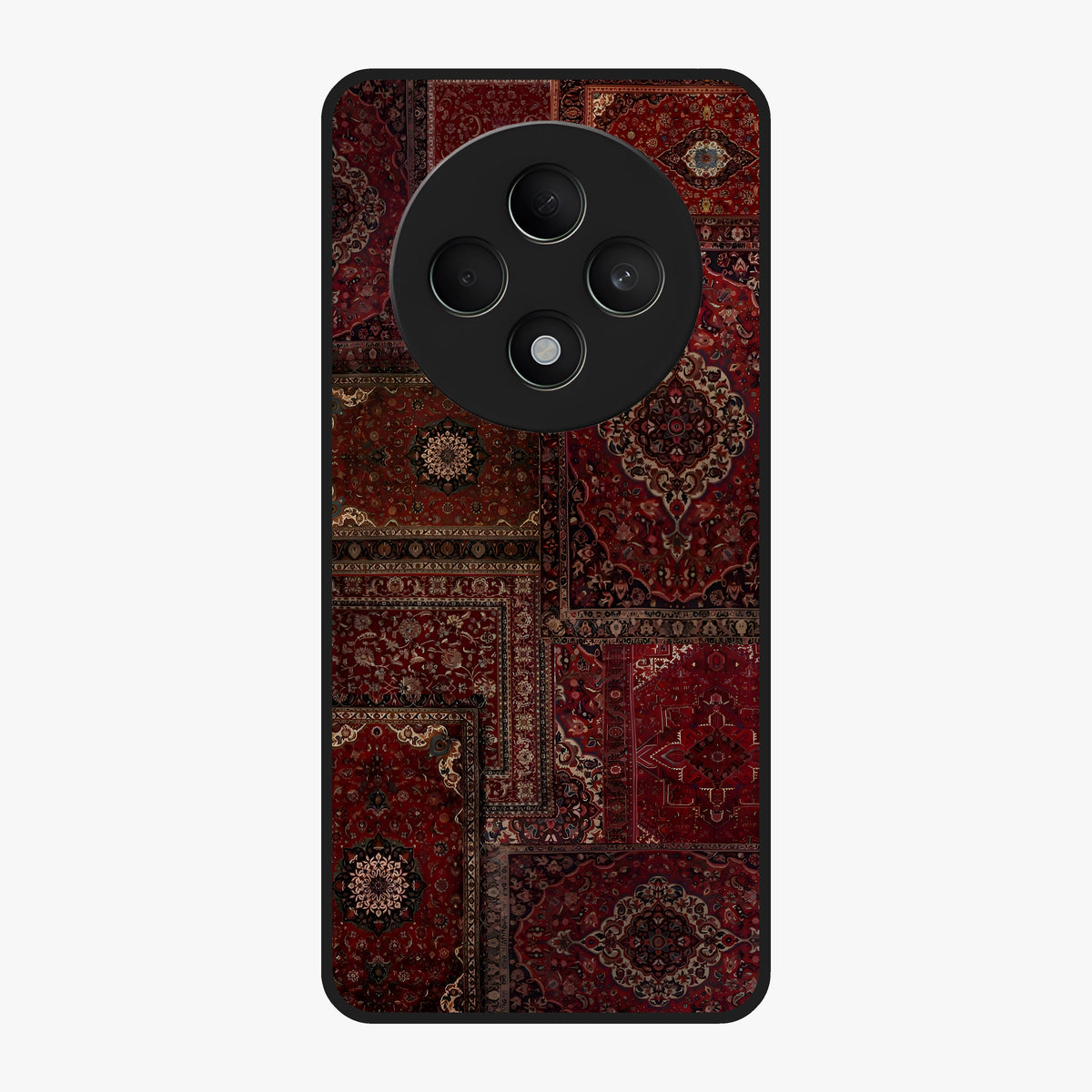 Persian Velvet Tale Glass Case showing flat back view with luxurious Persian velvet pattern artwork and glossy glass finish.