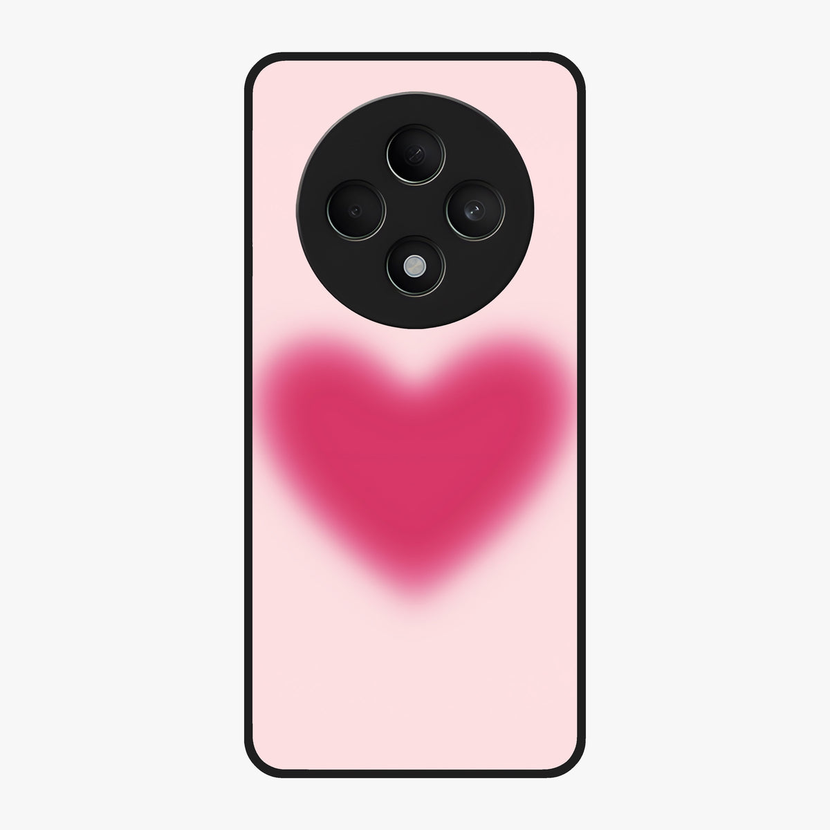 Pink Aura Heart Glass Case showing flat back view with glowing heart artwork and glossy glass finish.