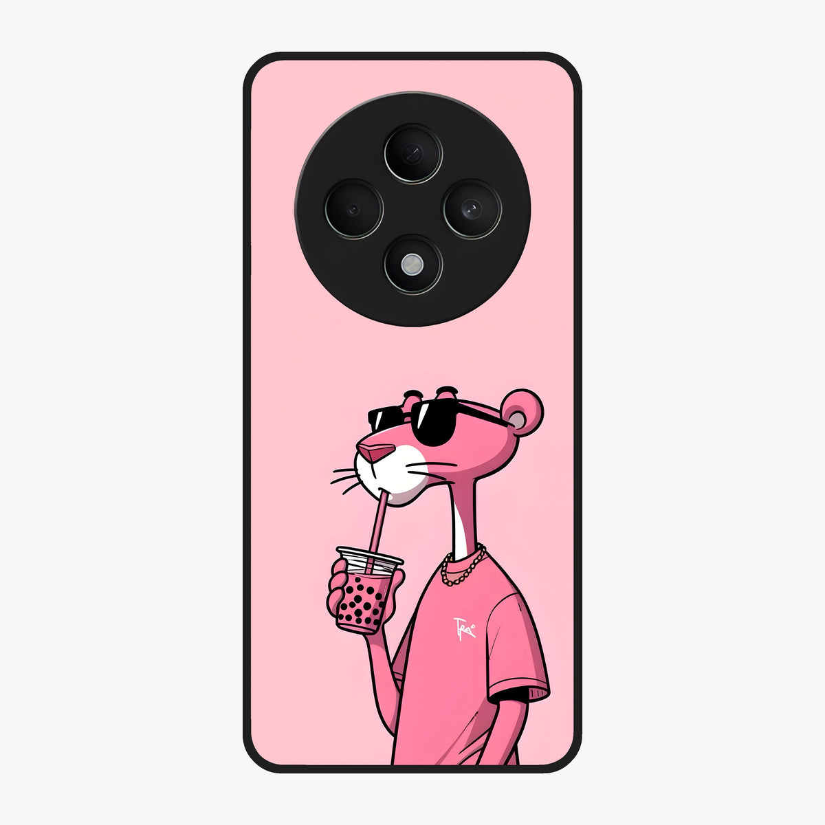 Pink Panther Glass Case showing flat back view with iconic pink panther artwork and glossy glass finish.